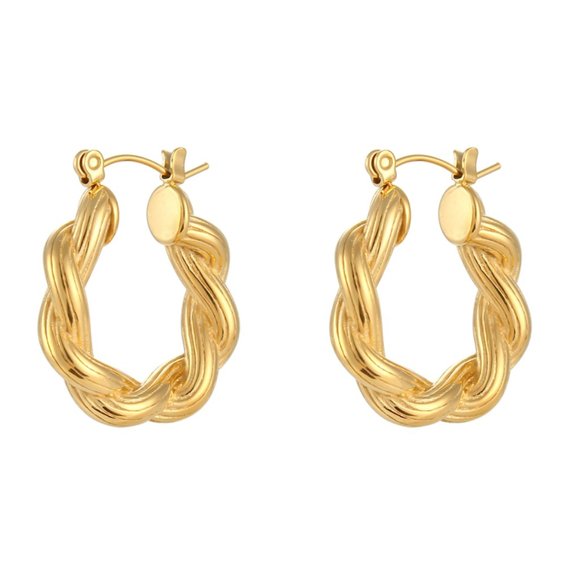 Chunky Twisted Striped Texture Hoop Earrings 18K Gold Plating Stainless Steel - Picture 8 of 9